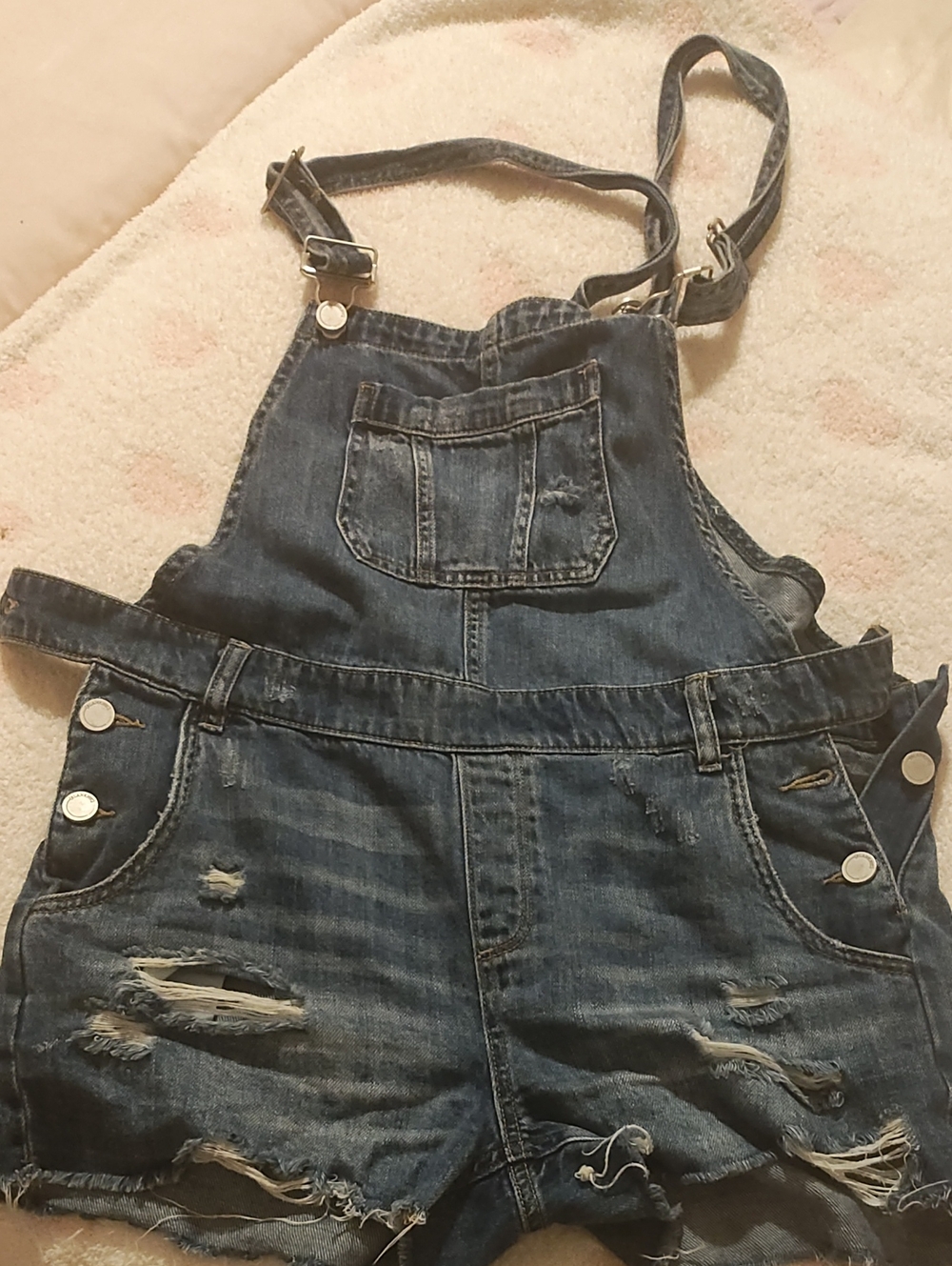 Blank NYC Distressed Dark Blue Denim Short Overalls